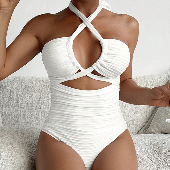 Damen Einteiler Badeanzug mit modischem Wickeldesign und aufregenden Cut-Out-Details Drune