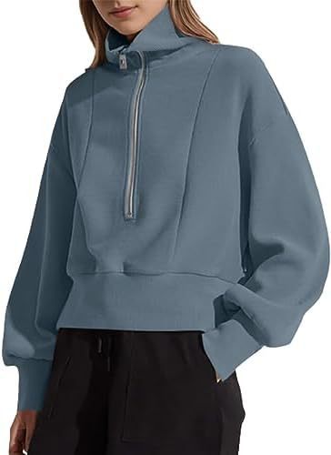 Damen sportlicher Zip-Pullover mit hohem Kragen Drune