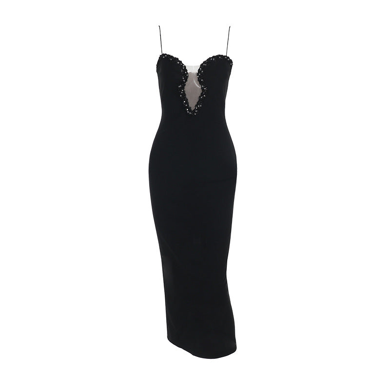 Damen Abendkleid mit tiefem V-Ausschnitt und glamourösen Strassdetails Drune