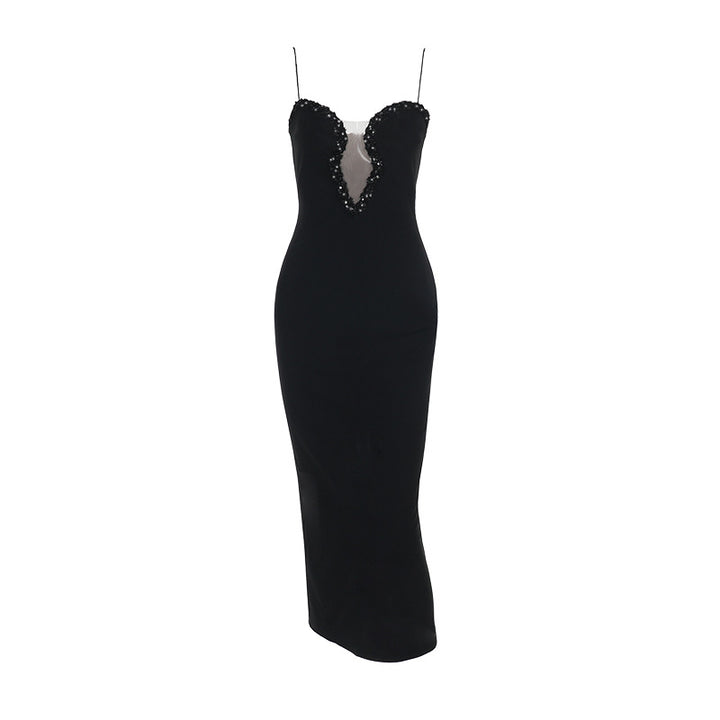 Damen Abendkleid mit tiefem V-Ausschnitt und glamourösen Strassdetails Drune
