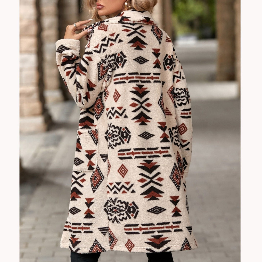 Drune | inspirierter langer Mantel - Blickfang Tribal-Print - Weiche Stoffmischung - Herbst- und Winter-Statement-Stück