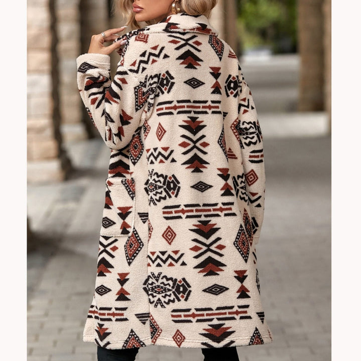 Drune | inspirierter langer Mantel - Blickfang Tribal-Print - Weiche Stoffmischung - Herbst- und Winter-Statement-Stück