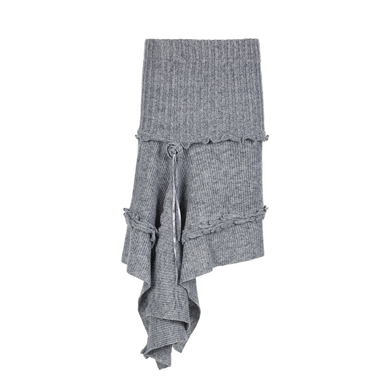 Damen asymmetrische Strickjacke mit modischen Rippdetails und Bindedetails Drune