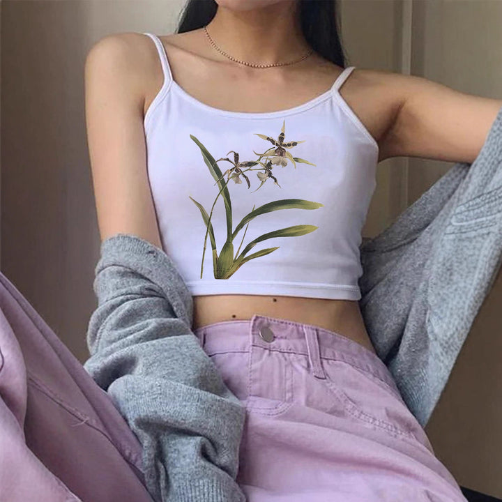 Damen Crop-Top mit floralem Design und schmalen Trägern Drune