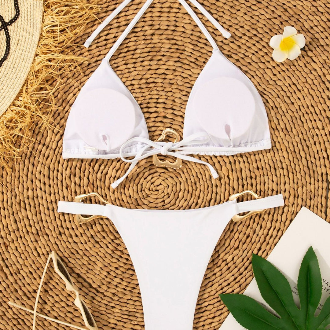 Damen Triangel-Bikini mit verstellbaren Trägern und dekorativen Schnallen Drune