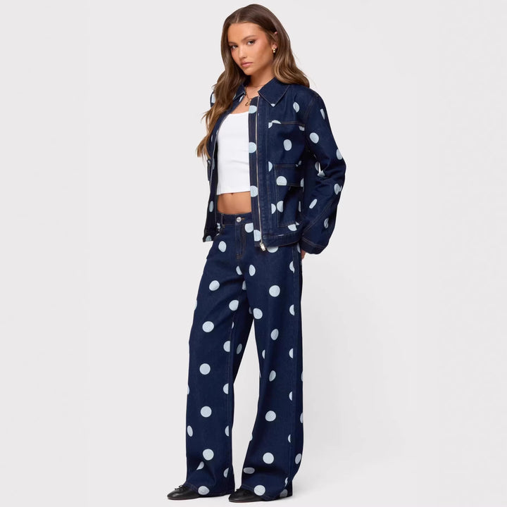 Damen Polka-Dot Denim-Set mit lässiger Schnittführung und angesagten Details Drune