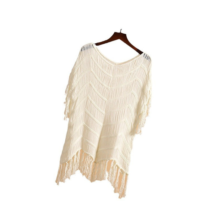 Damen Häkel-Strandkleid mit Fransen und zarten Wellenmustern Drune