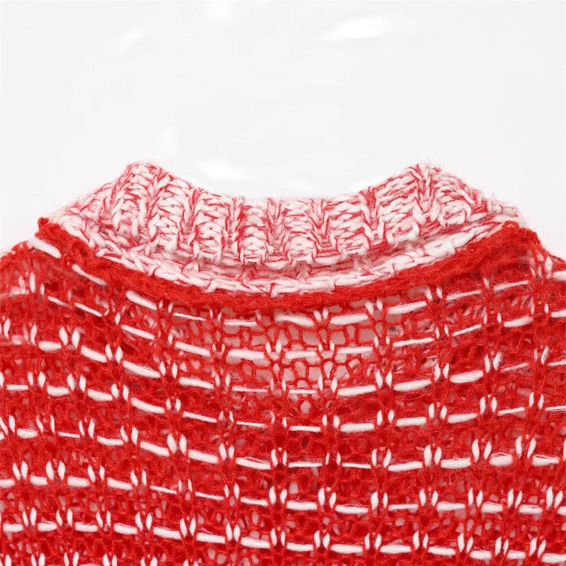 Damen lässiger Strickpullover mit modischem Kragen und Rüschendetail Drune