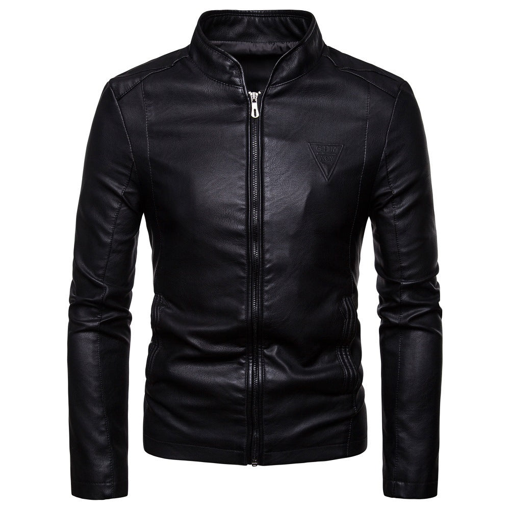 Herren nan schmal geschnittene Lammleder-Bikerjacke mit Stehkragen und tonalen Ziernähten Drune