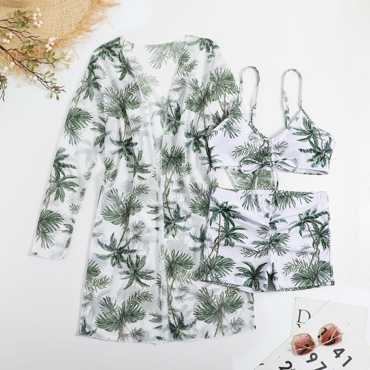 Damen Strandset mit floralem Kimono und Crop-Top Drune