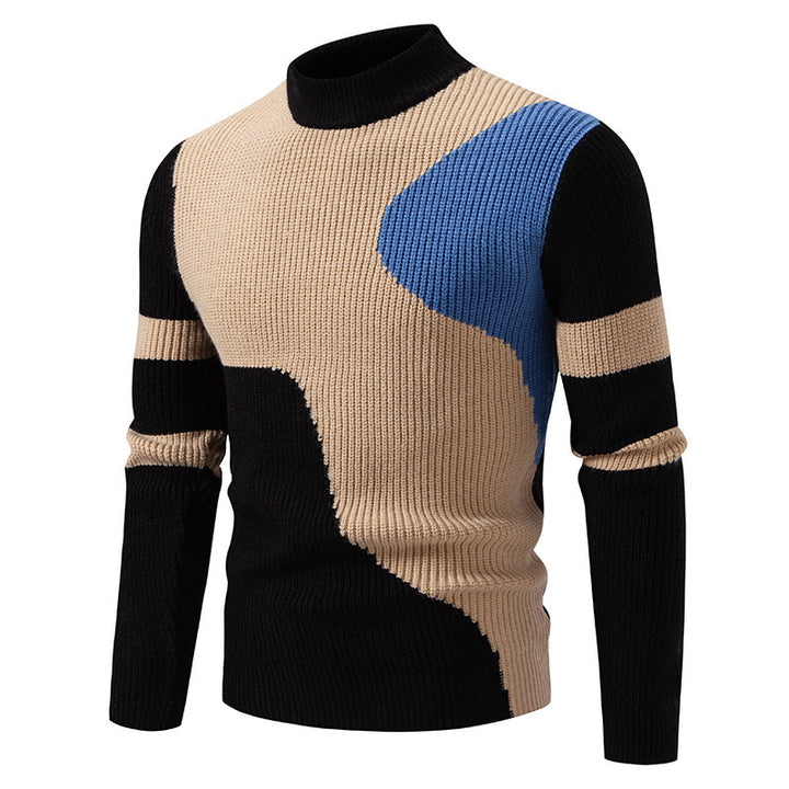 Herren nan gerippter Feinstrickpullover mit Stehkragen und kontrast-Blockdesign Drune