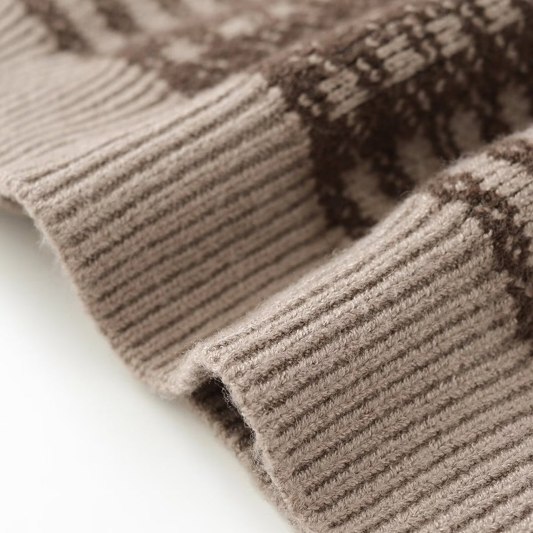Damen Karierte Strickjacke mit Knopfleiste und Rundhalsausschnitt Drune