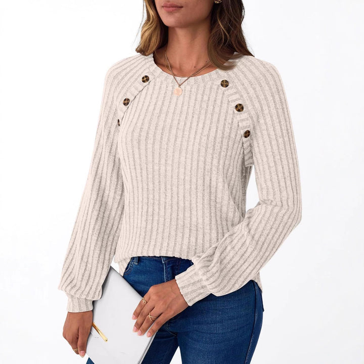 Damen Strickpullover mit dekorativen Knöpfen und feiner Rippstruktur Drune