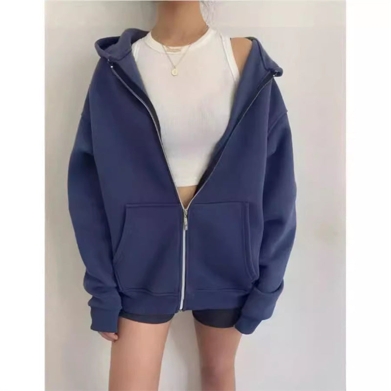 Damen nan oversized Kapuzenjacke mit Reißverschluss und Kängurutaschen Drune