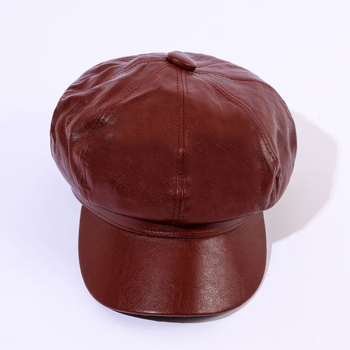 Damen Leder-Baker Boy Cap mit klassischem Design Drune