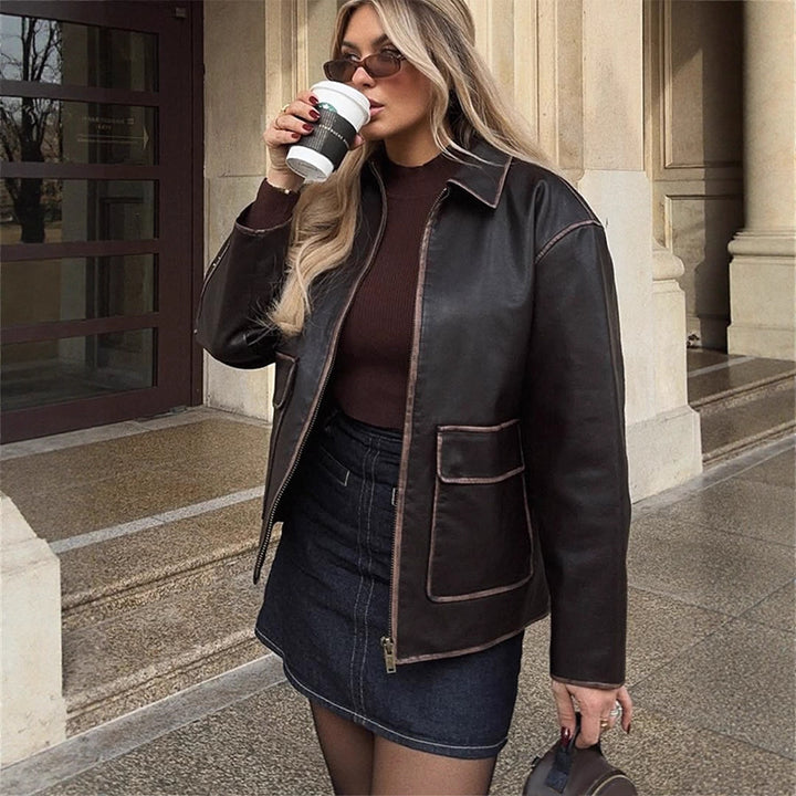 Damen Kunstlederjacke mit klassischen Details Drune