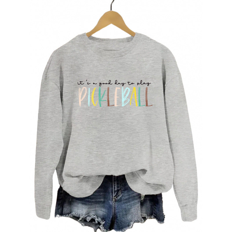 Damen lässiger Sweatshirt mit buntem Pickleball-Druck Drune
