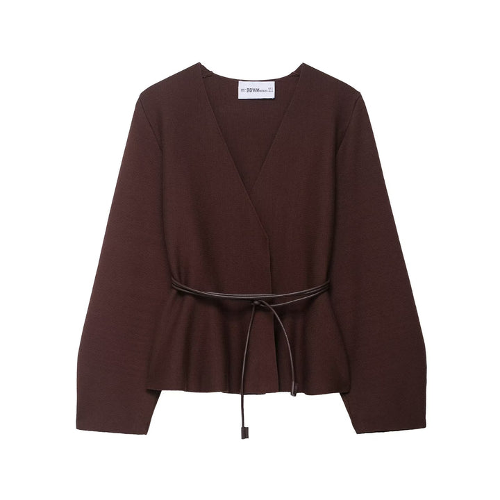 Damen elegante Wickeljacke mit Taillenbindung und weichem Stoff Drune