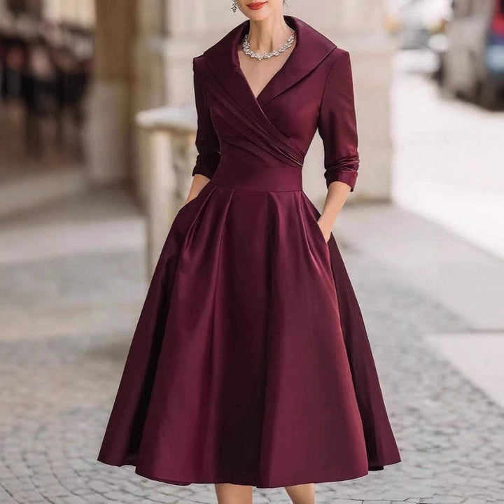 Damen elegantes Wickelkleid mit Schößchen und praktischen Taschen Drune