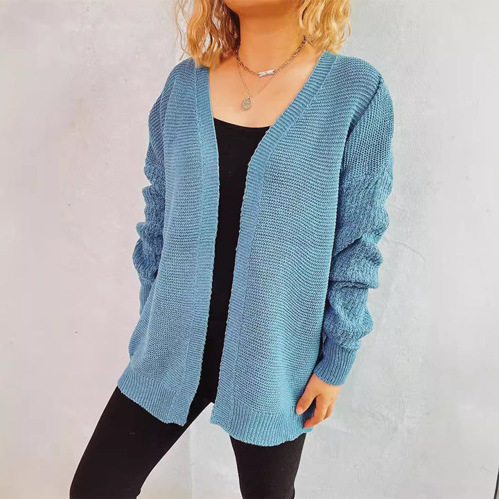 Damen lässige Strickjacke mit voluminösen Ärmeln und modernem Strukturmuster Drune