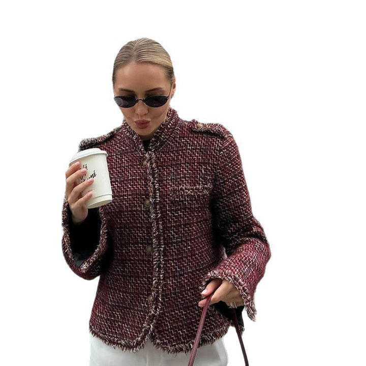 Damen modische Tweedjacke mit edlen Details Drune