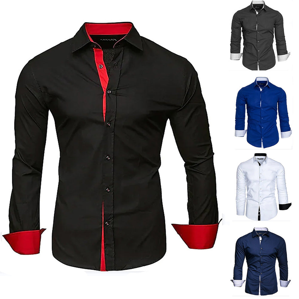 Herren elegantes Langarmhemd mit kontrastierenden Manschetten Drune