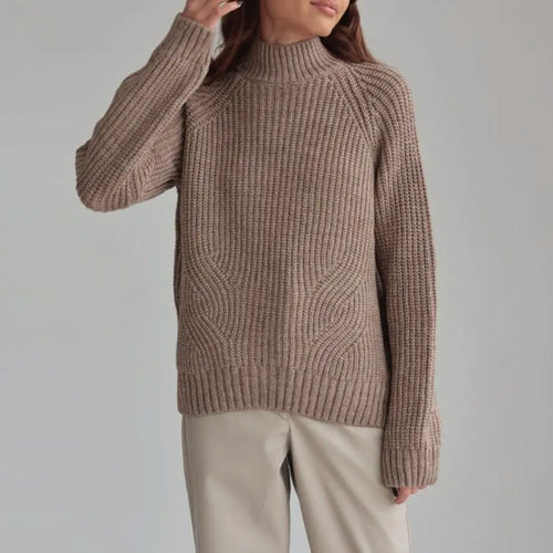 Damen Strickpullover mit hohem Kragen und strukturiertem Muster Drune