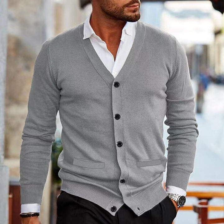 Herren nan Feinstrick V-Ausschnitt Cardigan mit Knopfleiste und Eingrifftaschen Drune