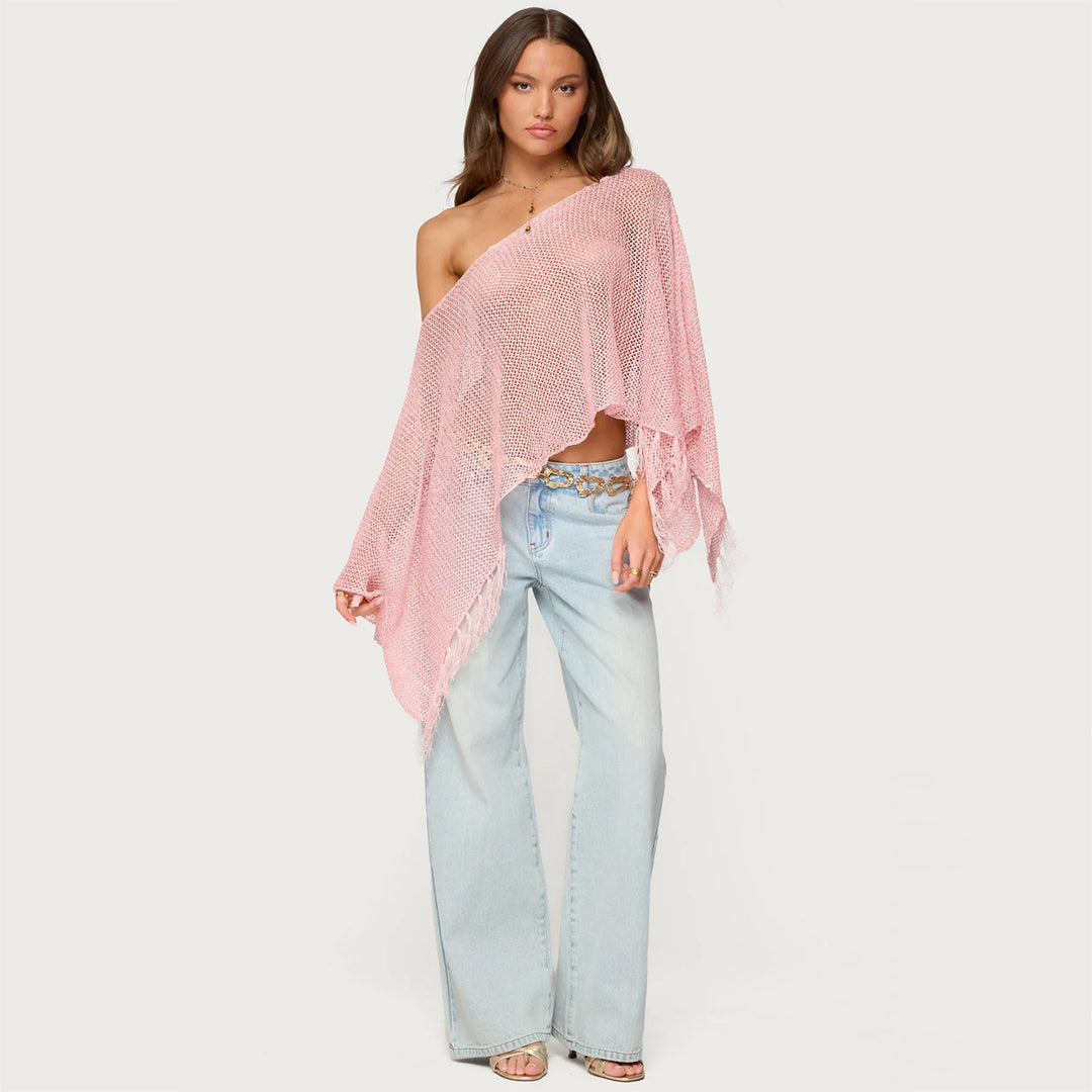 Damen stylischer Poncho mit Fransen Drune