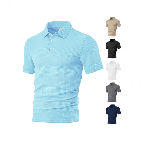 Herren nan körperbetontes Kurzarm-Polo aus elastischem Jacquardstrick mit Hemdkragen Drune