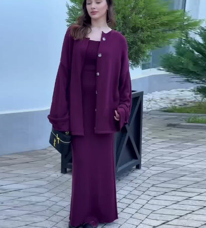 Damen elegantes Strickkleid mit passender Cardigan-Überwurf Drune