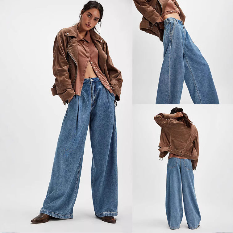 Damen Weite Denim-Hose mit hohem Bund und lässiger Silhouette Drune