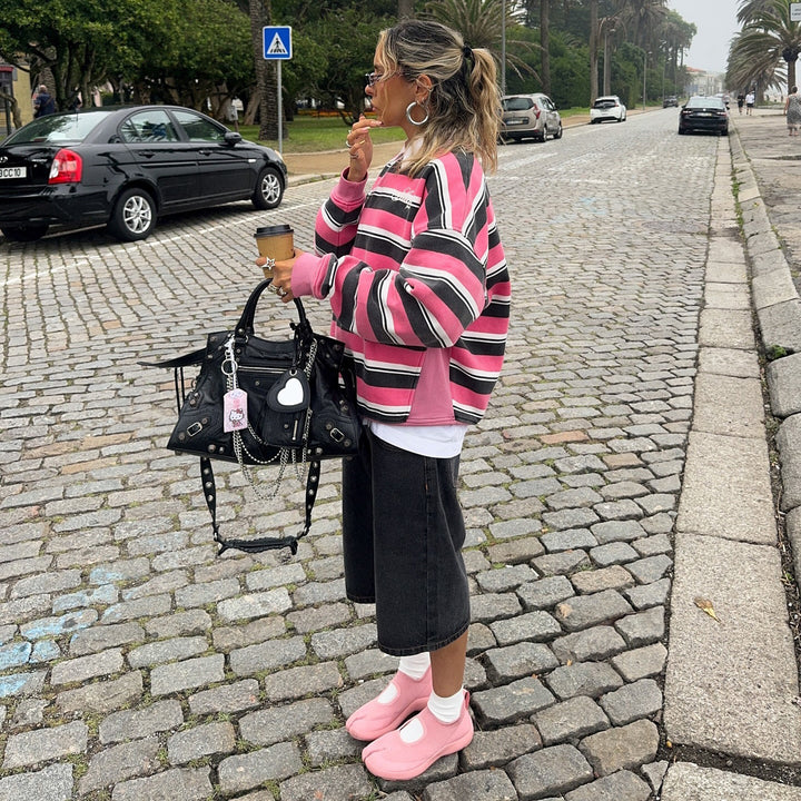 Damen lässiger gestreifter Pullover mit modernem Schnitt Drune