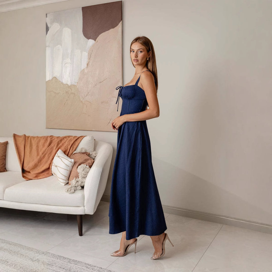Damen Maxikleid mit schmeichelhaftem Schnitt und dekorativen Rüschendetails Drune
