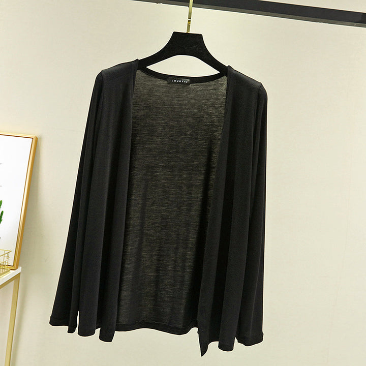 Damen leichte Strickjacke mit offenem Schnitt und langen Ärmeln Drune