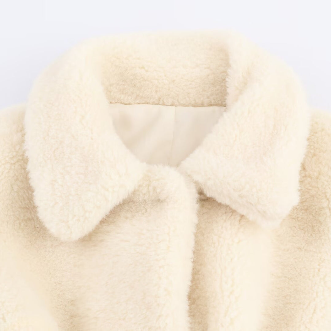 Damen Teddyfelljacke mit Gürtel und weichem Innenfutter Drune