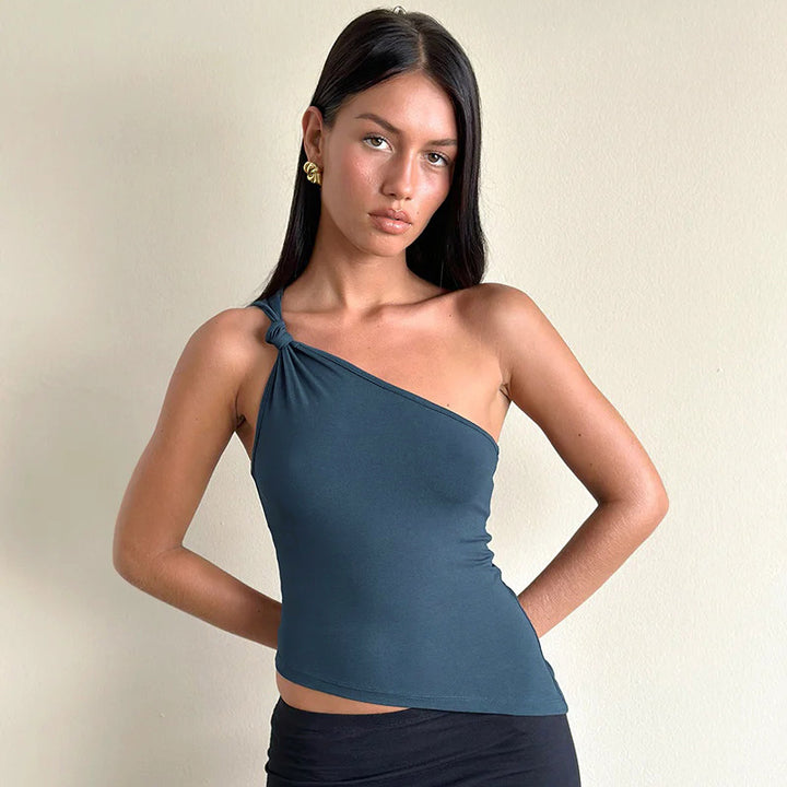 Damen asymmetrisches Trägershirt mit elegantem Knoten-Detail Drune