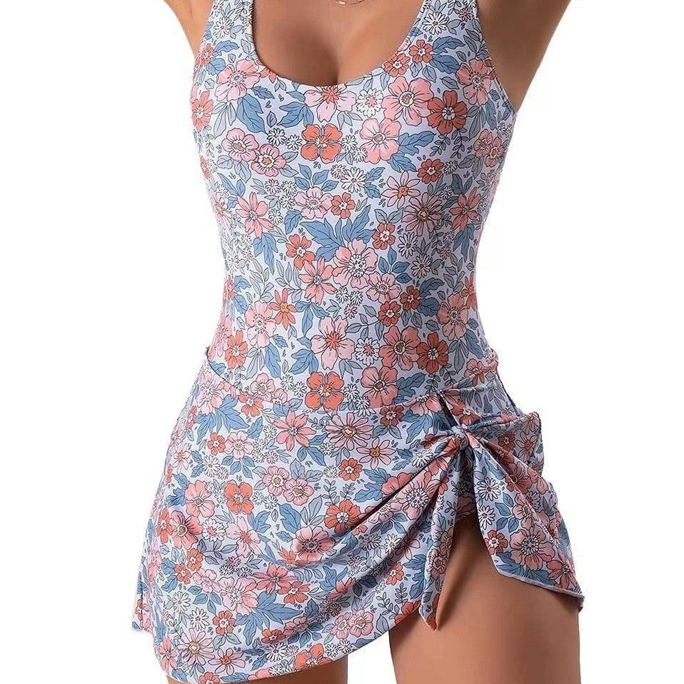 Damen Modischer Schwimmanzug mit floralem Design und Raffung Drune