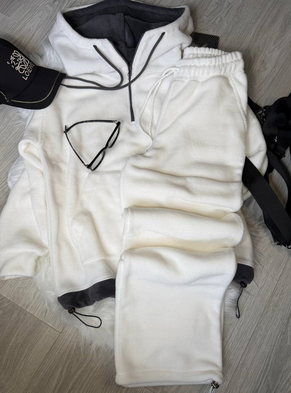 Damen kuscheliger Fleece-Jogginganzug mit hohem Kragen undKordelzug Drune