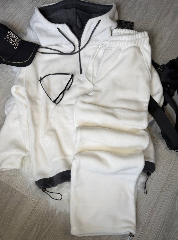 Damen kuscheliger Fleece-Jogginganzug mit hohem Kragen undKordelzug Drune