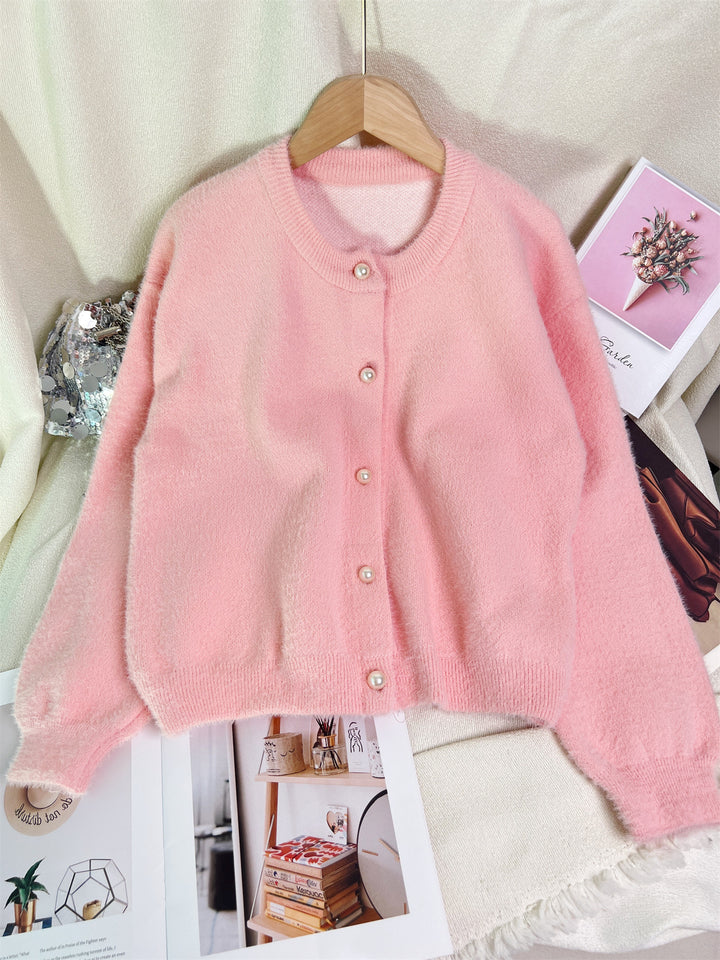 Damen kuschelige Strickjacke mit perlbesetzten Knöpfen und modernem Schnitt Drune