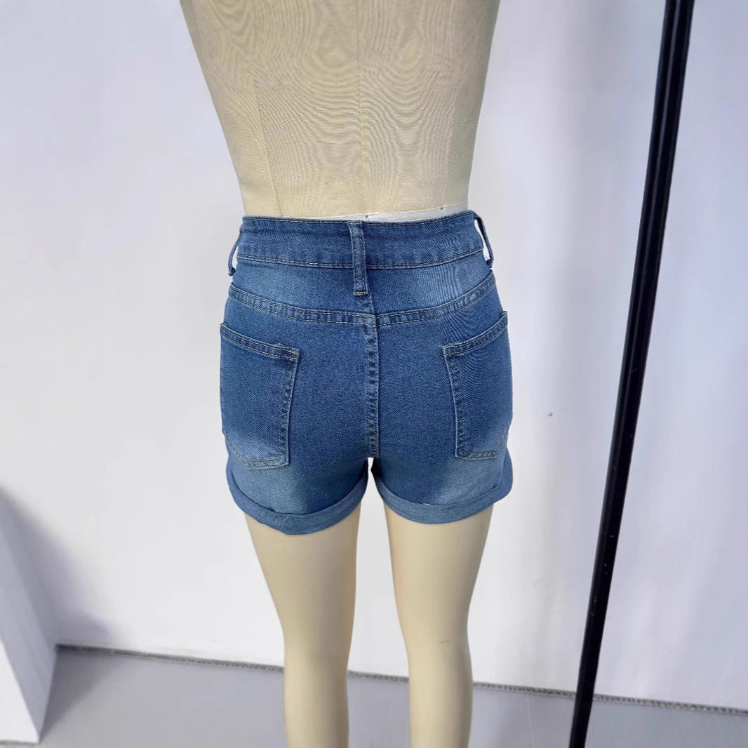 Damen kurze Destroyed Denim-Shorts im lässigen Look mit umgeschlagenen Säumen und stylischen Rissdetails Drune