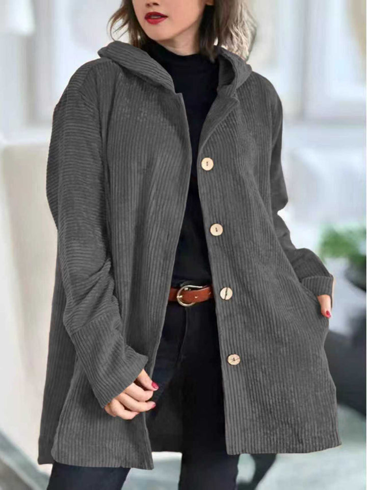 Damen Fleece-Hoodie-Mantel mit Knopfleiste und geripptem Design Drune