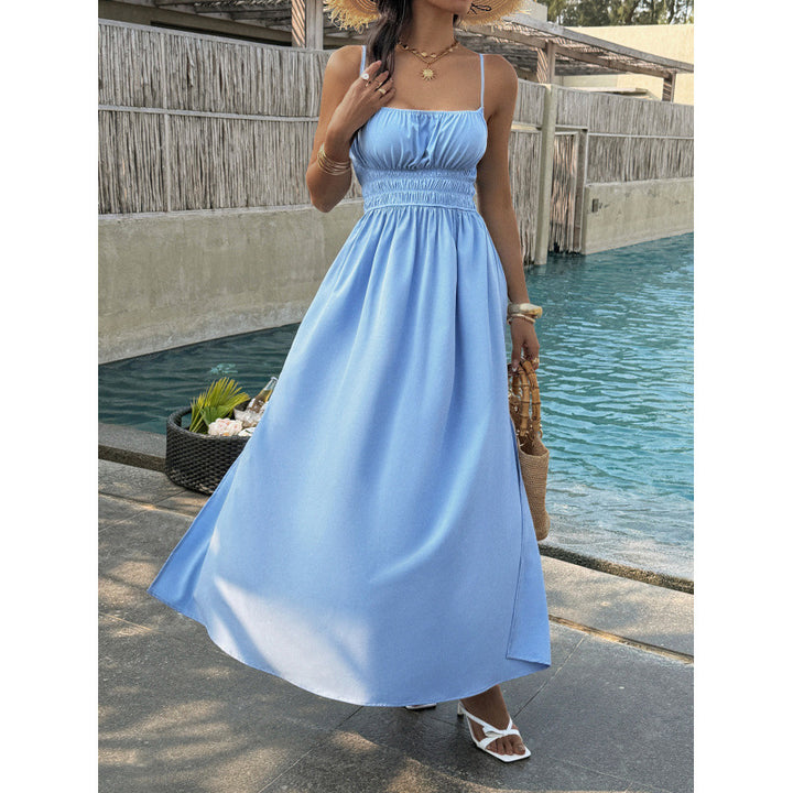 Damen Elegantes Maxikleid mit verstellbaren Spaghettiträgern und seitlichem Schlitz Drune