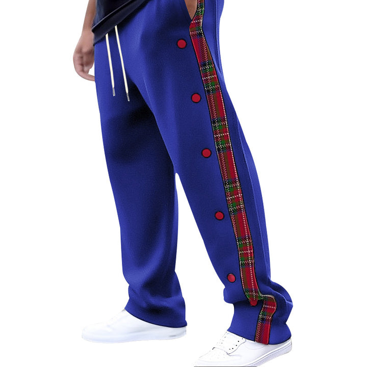 Herren nan weite Snap-Detail Jogginghose mit Karo-Seitenband, Druckknopfleiste und elastischem Tunnelzugbund Drune