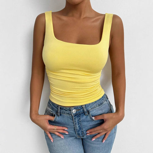 Damen figurbetontes Top mit quadratischem Ausschnitt und Raffungsdetails Drune