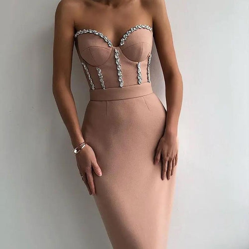Damen figurbetontes Abendkleid mit eleganter Bustier-Optik und schimmernden Applikationen Drune
