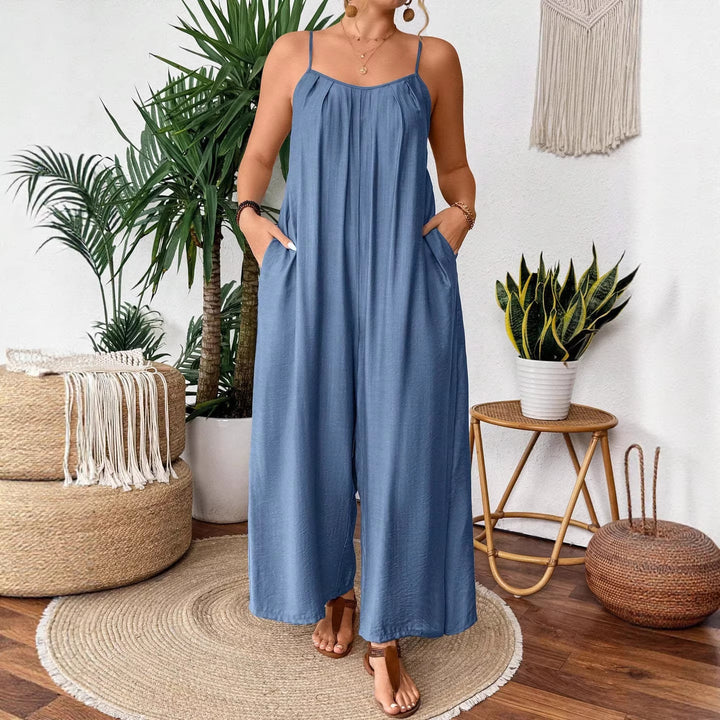 Damen luftiger Jumpsuit mit schmalen Spaghettiträgern und seitlichen Taschen Drune