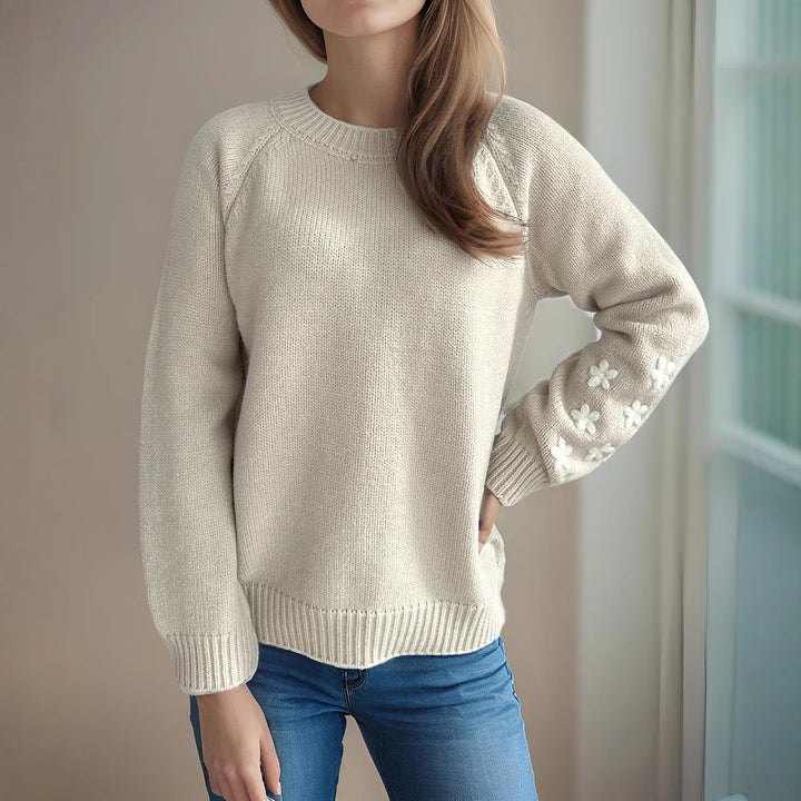 Damen Strickpullover mit floralen Applikationen und lässigem Schnitt Drune