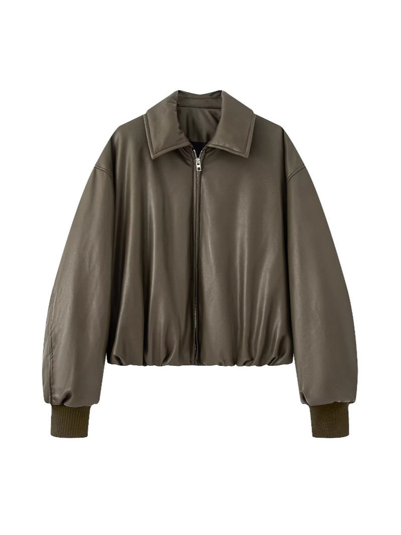 Damen Steppjacke aus Kunstleder mit hohem Kragen und elastischem Bündchen Drune
